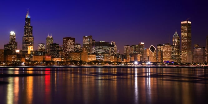 chicago-204277-edited.jpg Chicago skyline reflecting off Lake Michigan at night.