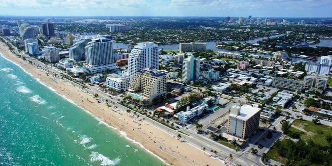 Fort Lauderdale ocean front with a skyline of hotels.