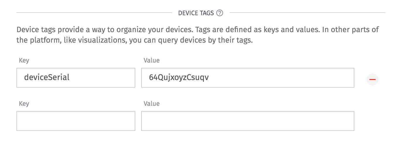 Device Tags with Key deviceSerial in Losant IoT platform.