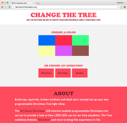 Website using Losant’s Reaction Engine with options to control lights on a Christmas tree.