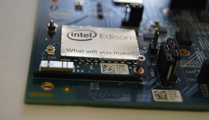 Closeup of Intel Edison Arduino breakout board hardware.