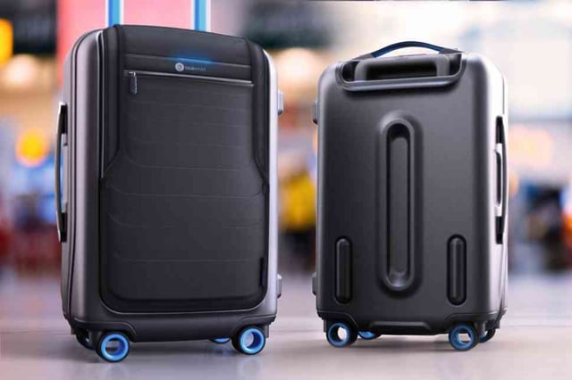Two black Bluesmart Suitcases.