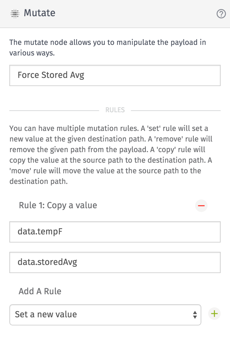 Rolling Average workflow with Force Stored Avg Mutate node.