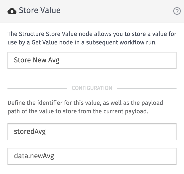 Rolling Average workflow with Stored Value node Store New Avg.