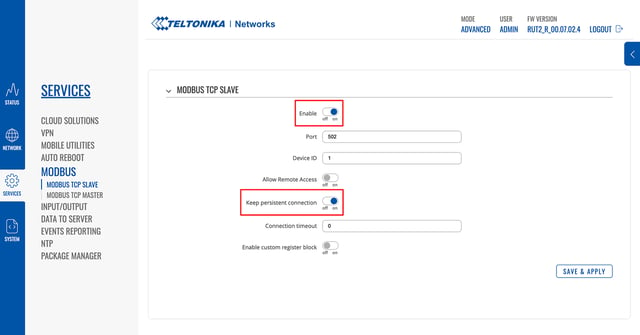 Teltonika Modbus TCP Slave