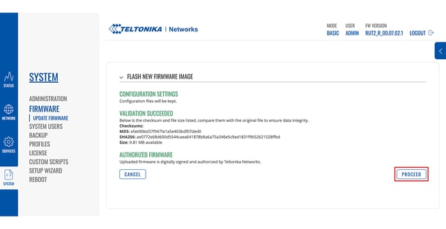 Teltonika Update Firmware Configuration