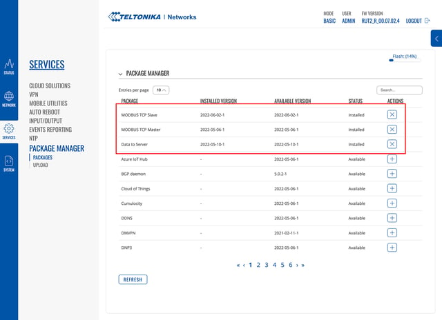 Teltonika Package Manager Installed Version