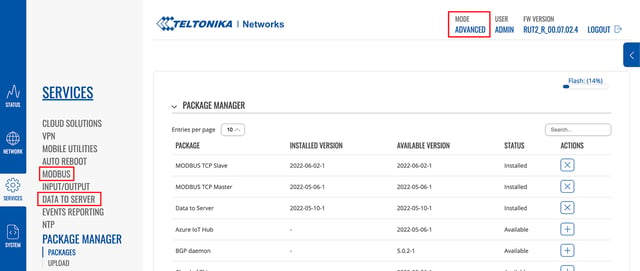 Teltonika Modbus and Data to Server