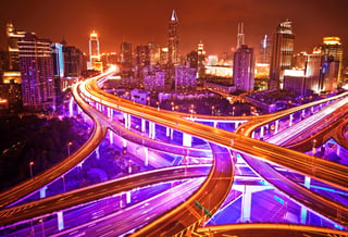 Highways and bridges overlapping in a modern Smart City.