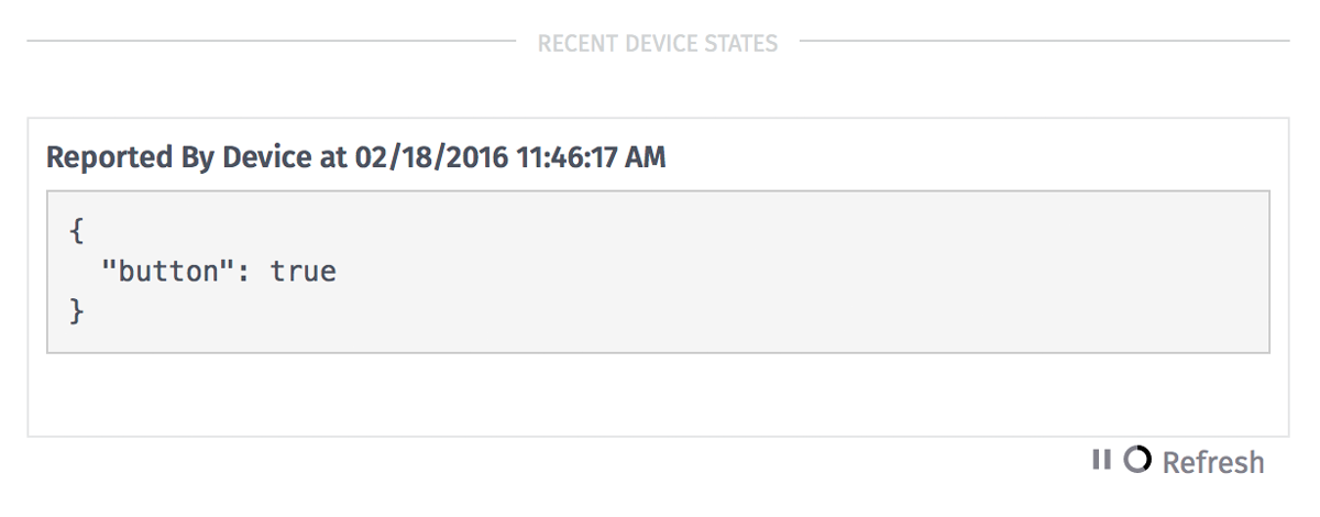 The Recent Device States of a button in the Losant IoT platform.