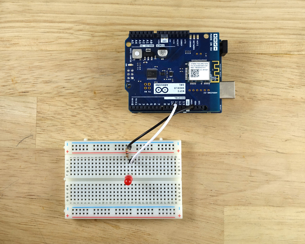 The Arduino 101 connected with an Arduino 101 WiFi Shield.