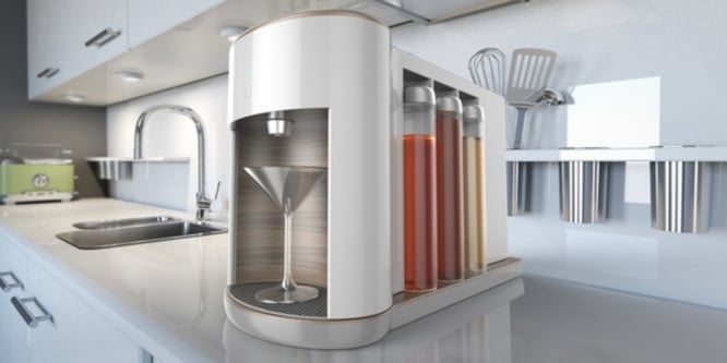Somabar robotic bartender kitchen countertop appliance in white.