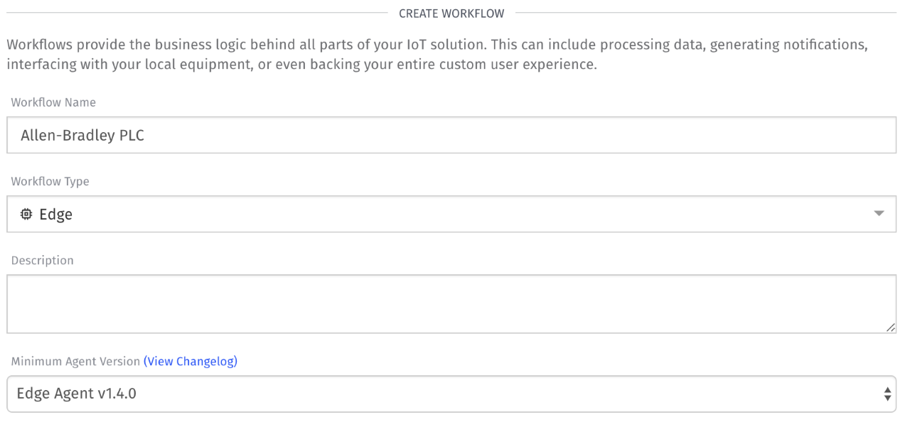 Losant platform screenshot of create workflow screen.