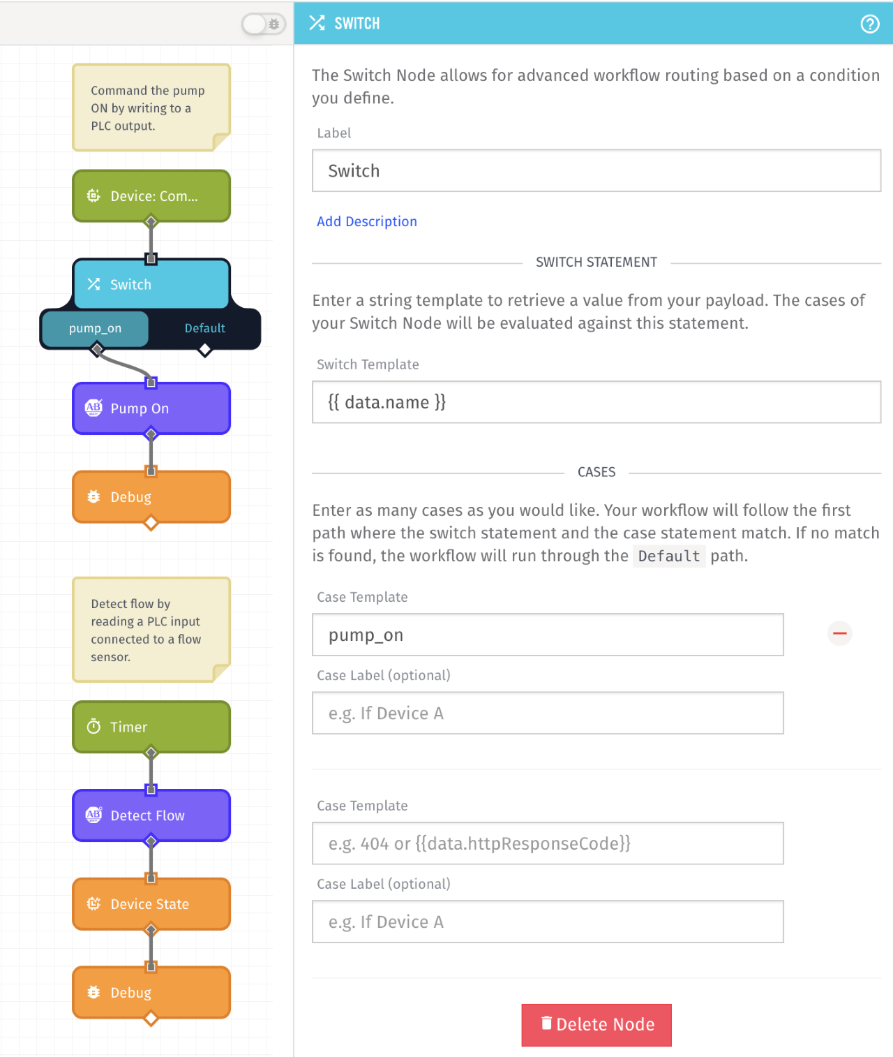 Losant platform switch node screen shot
