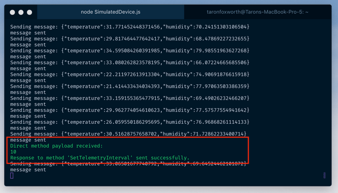 Azure Quickstart Terminal Direct Method