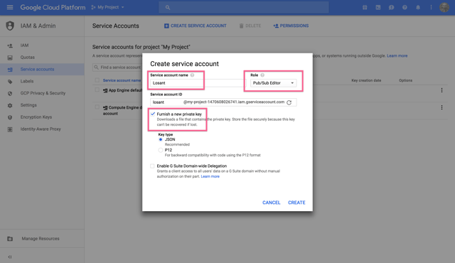 Google Cloud Create Service Account