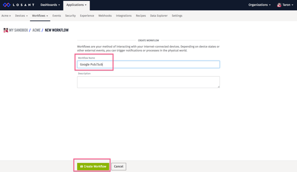Create Losant Workflow