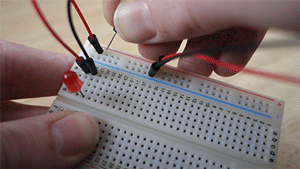Rail animation for LED lighting up on a breadboard.
