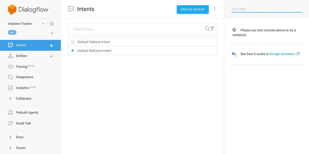 Google Dialogflow - Create Intent