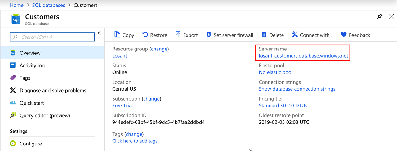 Azure SQL Database Host Location