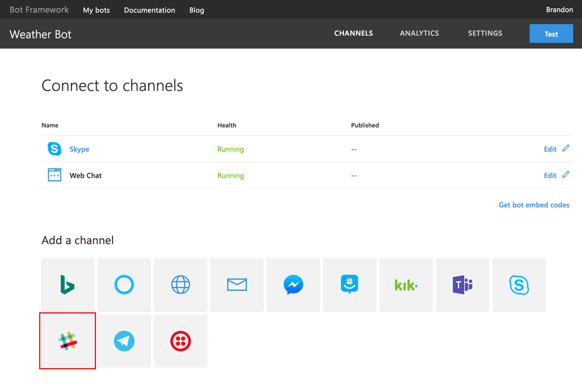 Add Slack to your bot 