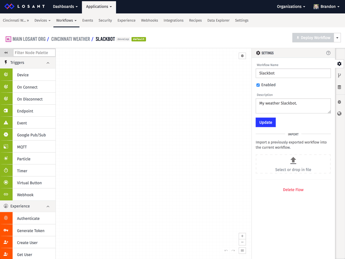 A blank workflow canvas