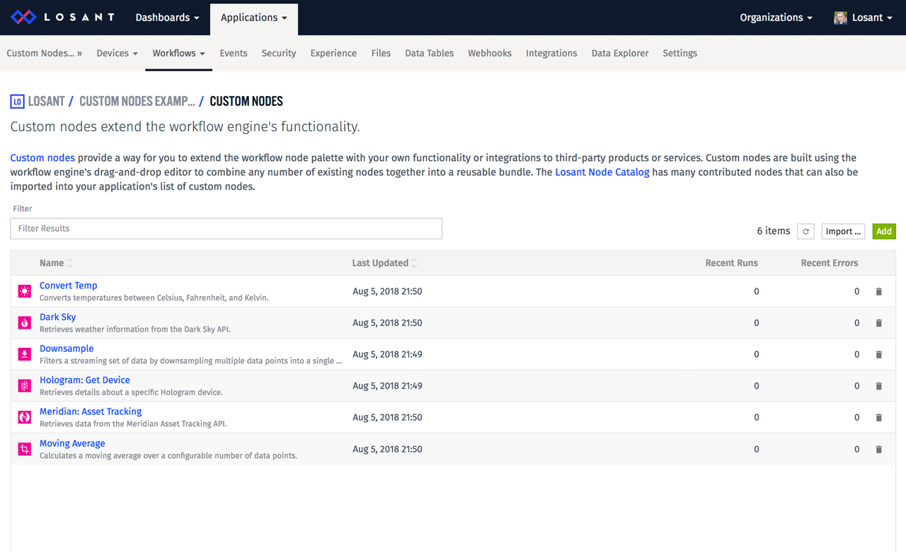 List of Losant Custom Nodes