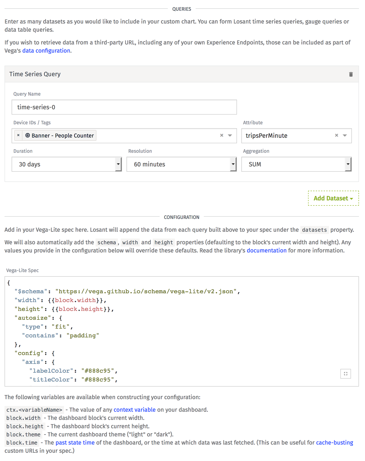 Losant Custom Chart Block configuration