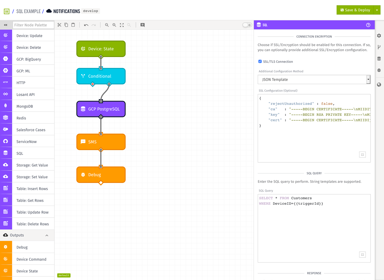 Losant SQL Node querying GCP PostgreSQL