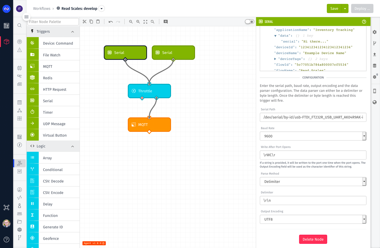 Losant Edge Workflow with Serial Trigger