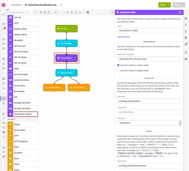 Losant Edge Workflow with TensorFlow Node