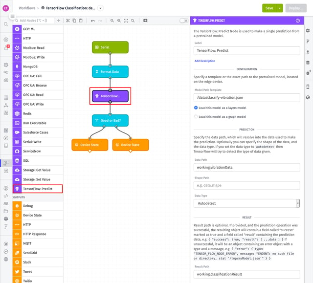 Losant Edge Workflow with TensorFlow Node