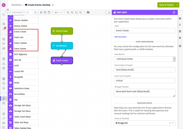 Losant Event Nodes in Workflow Palette