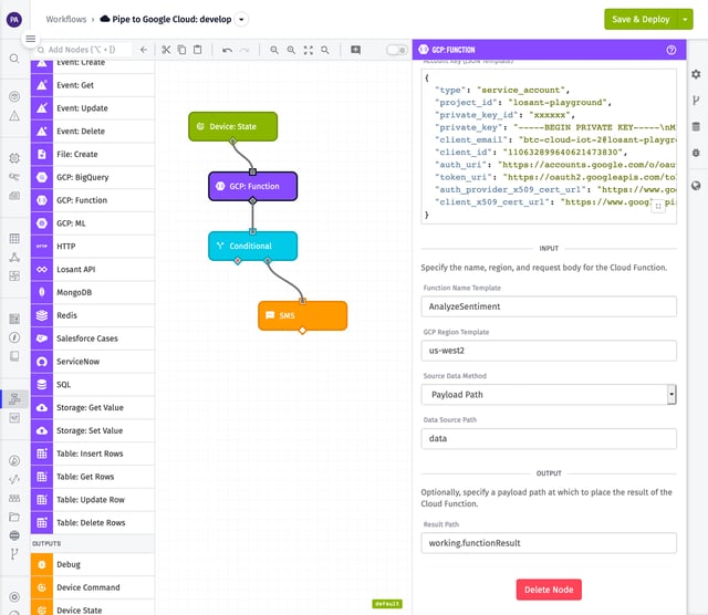 Losant GCP: Function Node