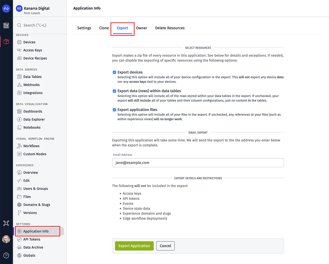 Losant Application Export