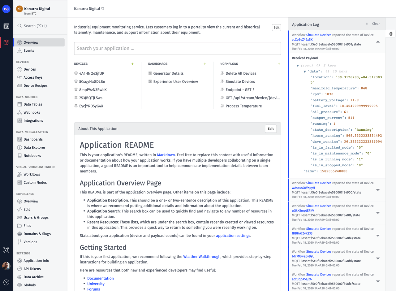 Losant Application Overview Page