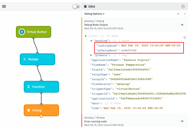 Losant Debug Output with Date and Undefined Value