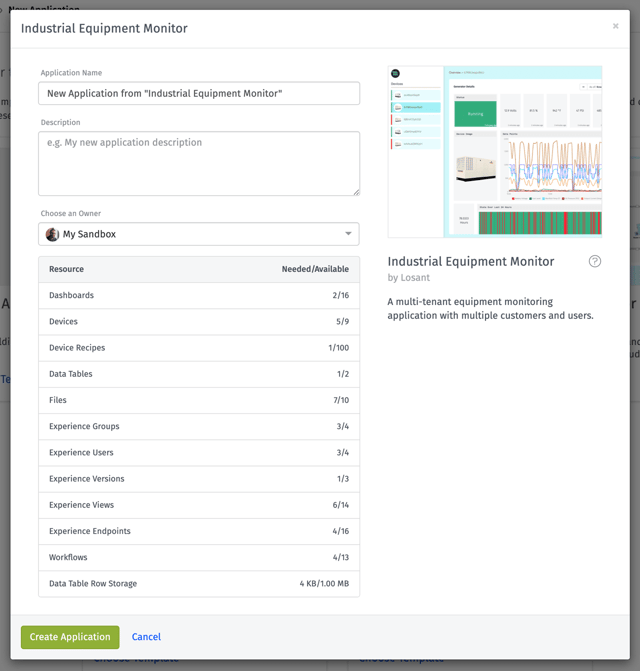 Losant Application Template Preview