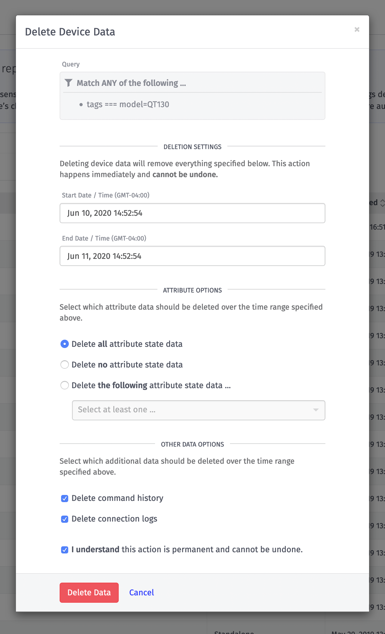 Losant Bulk Delete Device Data