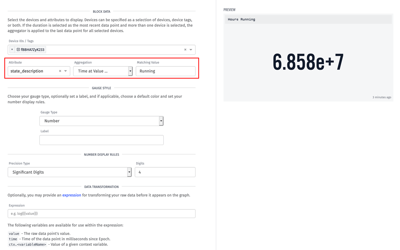 Losant Time and Value Aggregation on Gauge Block