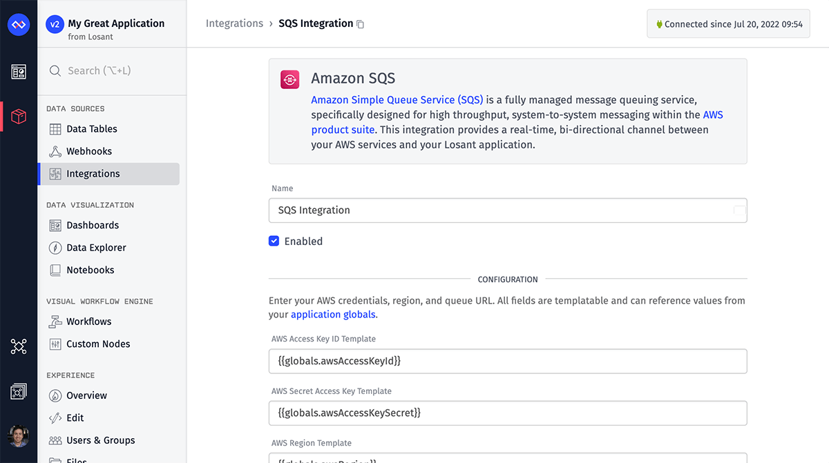 Platform Update Amazon SQS Integration, Experience Version Globals