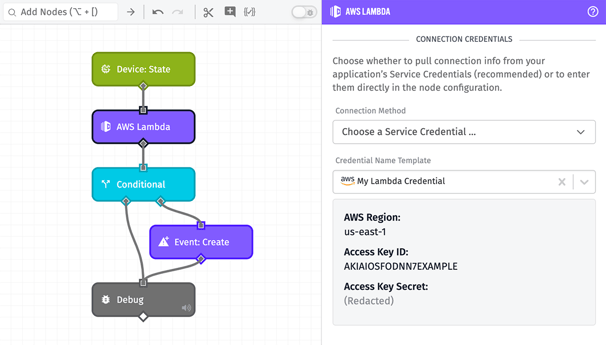 Using Service Credential in Lambda Node