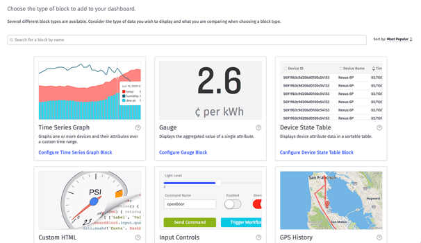 Choose Dashboard Block Type Screen