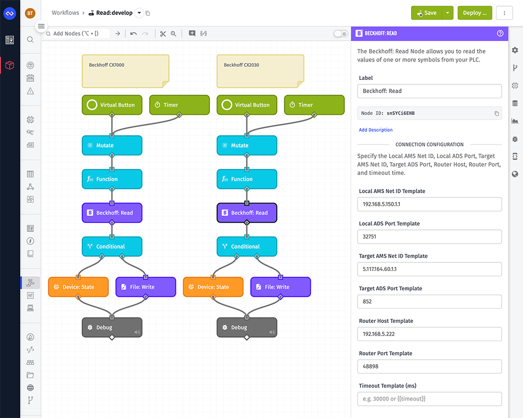 Losant Edge Workflow - Beckhoff Read Node