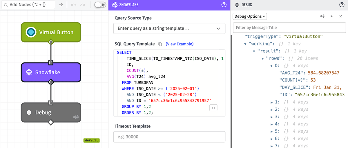 Losant Workflow - Snowflake Node Time-Series Query