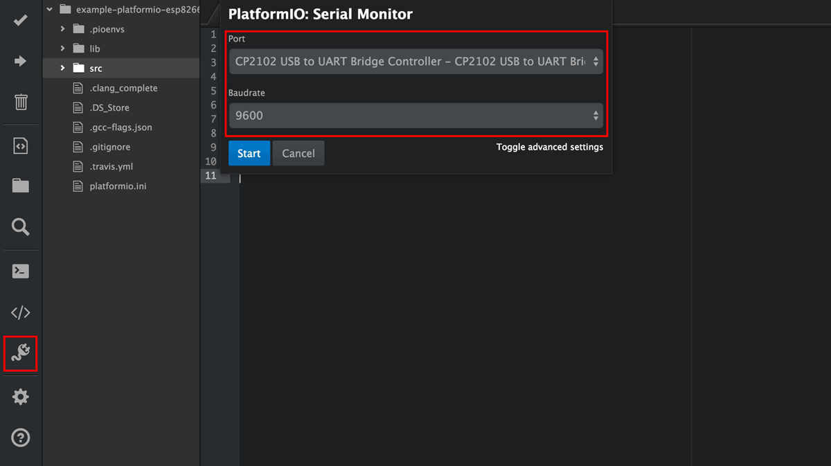 PlatformIO: Serial Monitor.