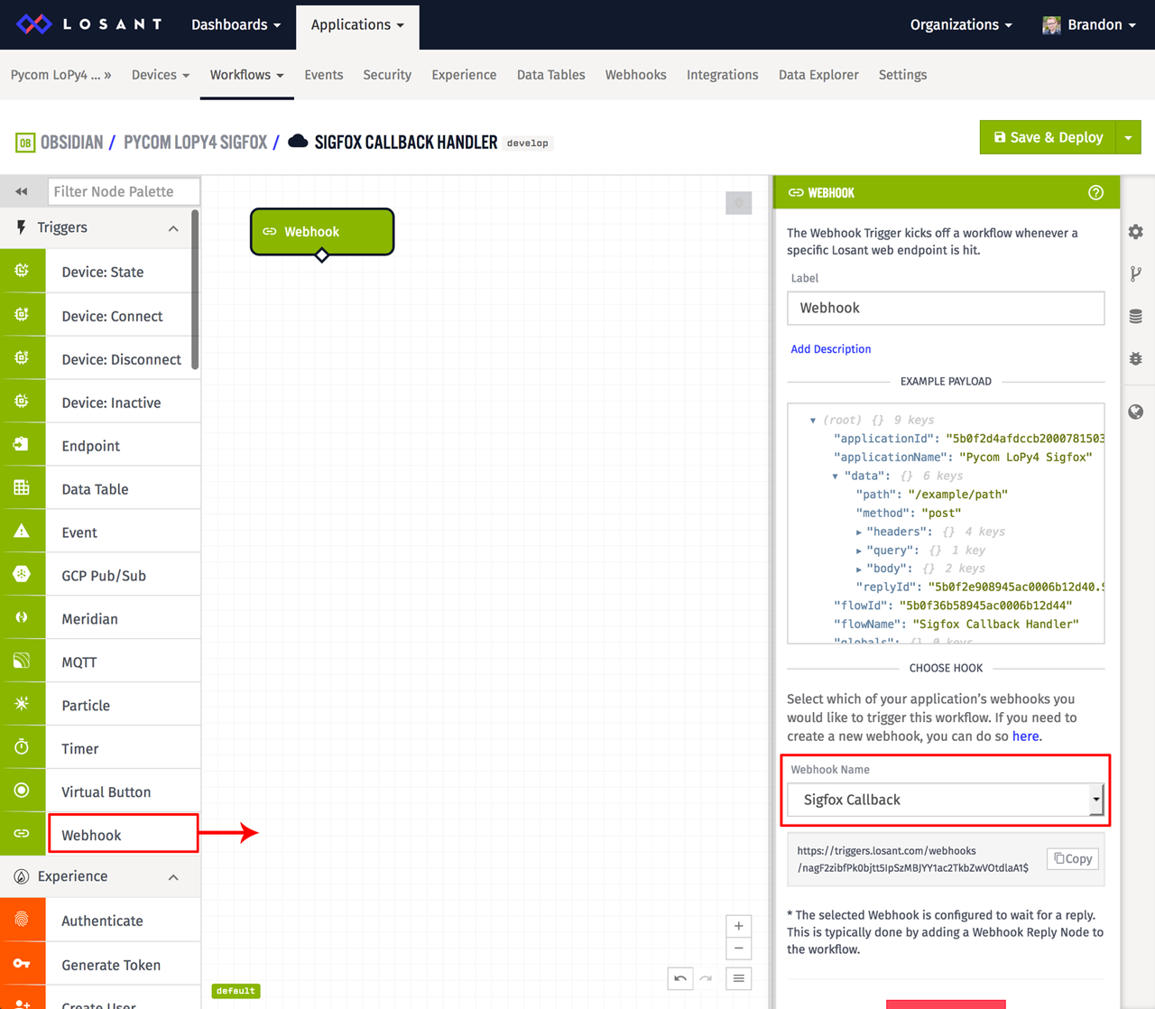 Losant webhook trigger