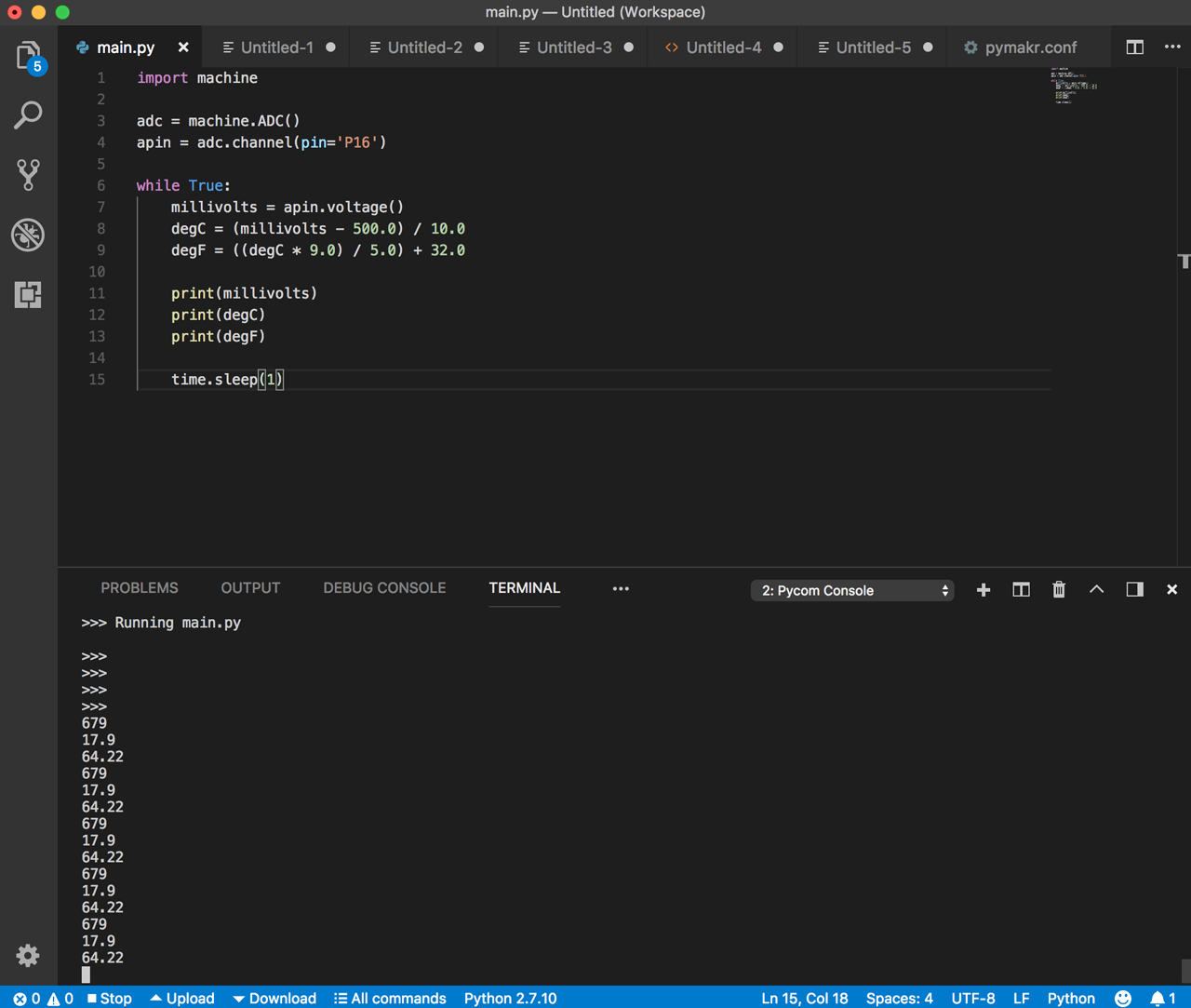 Pymakr for Visual Studio Code console output