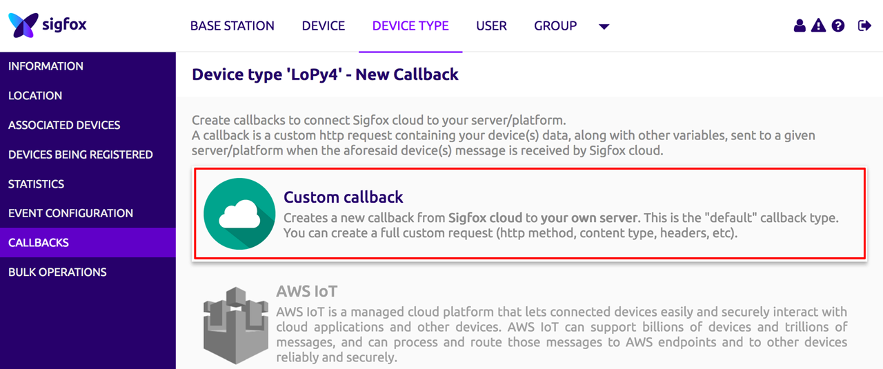 Sigfox custom callback option