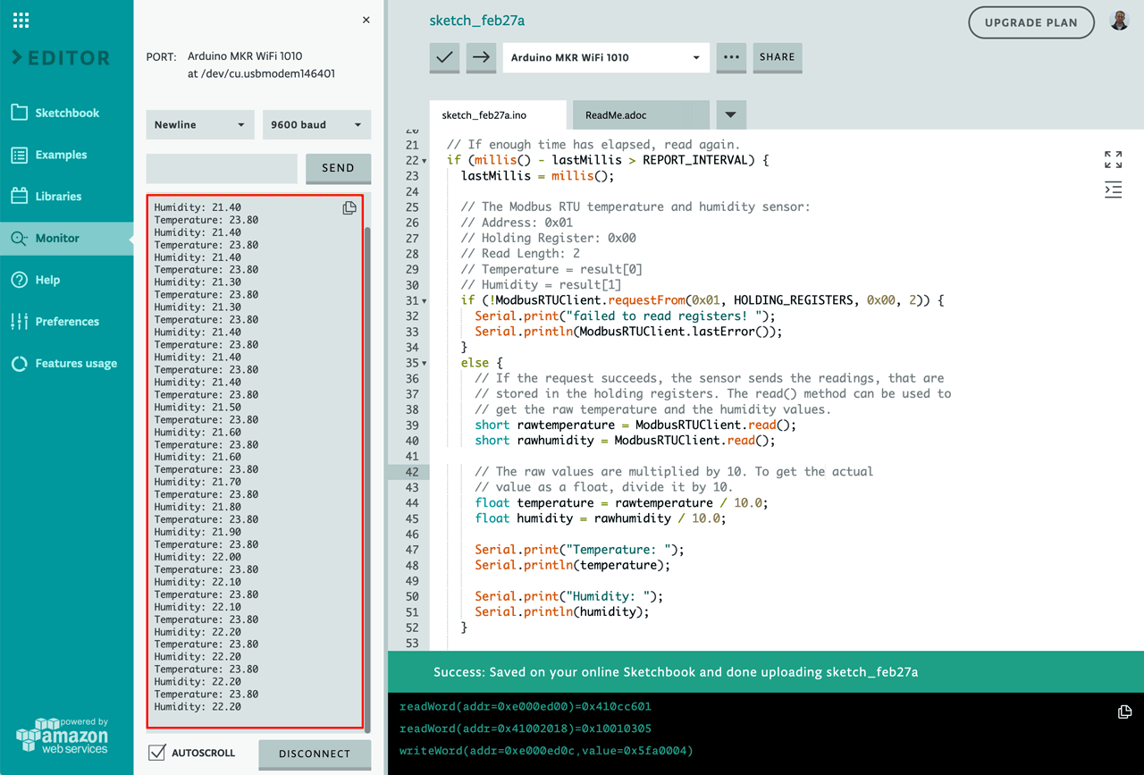 Arduino Serial Monitor with Modbus RTU Data